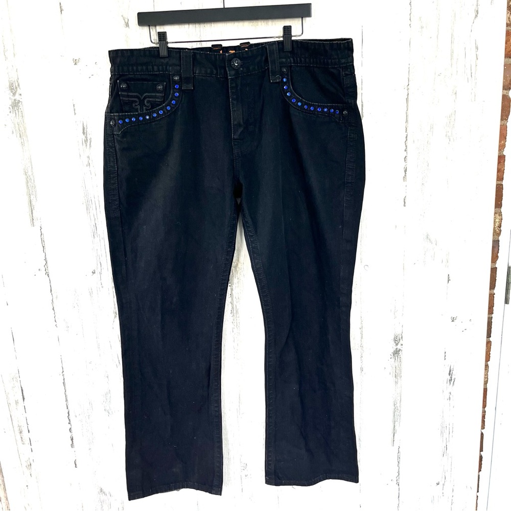Rock Revival Jack Straight Black Denim Jeans Size 38X32 100% Cotton